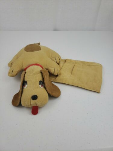 Vtg Weighted Plush Puppy With Pockets For Remote Phone Living Or Bedroom Decor