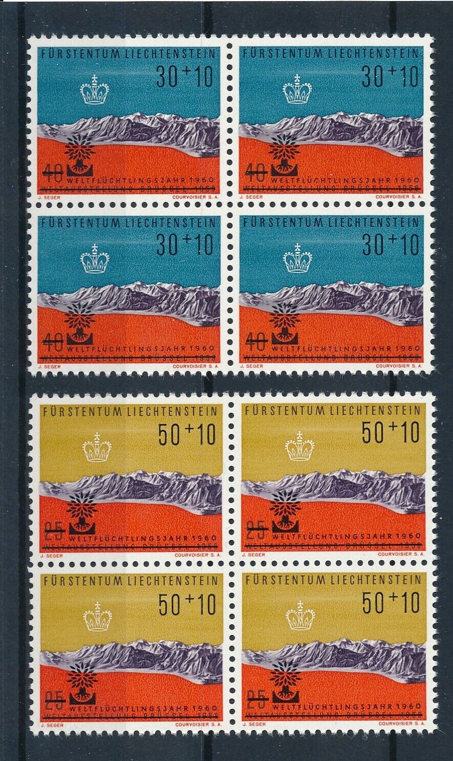 [p5436] Liechtenstein 1960 Good Set In Block Of 4 Stamps Very Fine Mnh