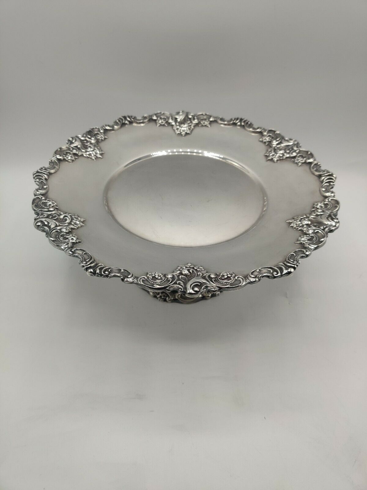 Vtg Baroque By Wallace Silver Plate Cake Plate Pedestal Stand Bridal Wedding 10"