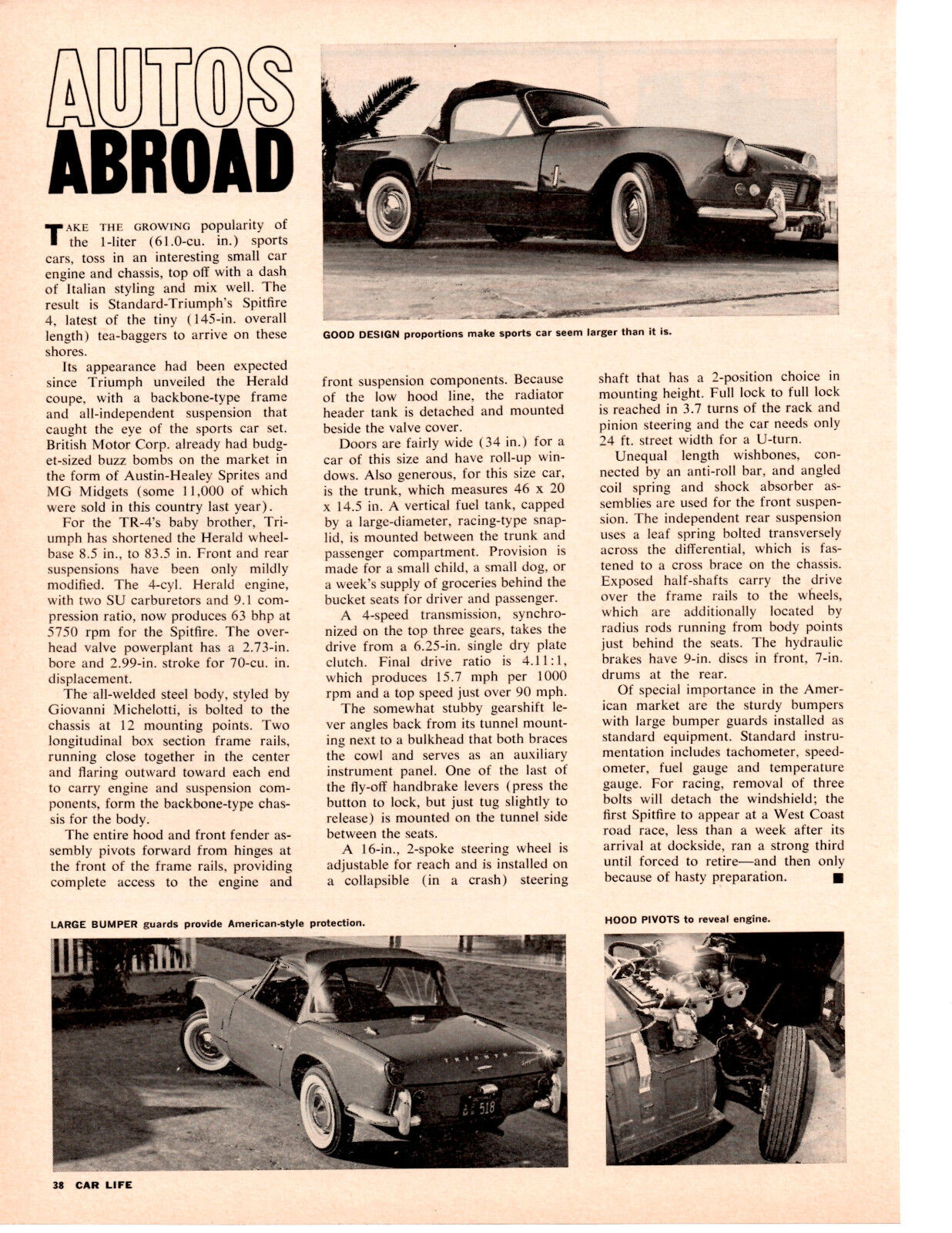 1963 Triumph Spitfire  ~  Original New Car Preview Article / Ad