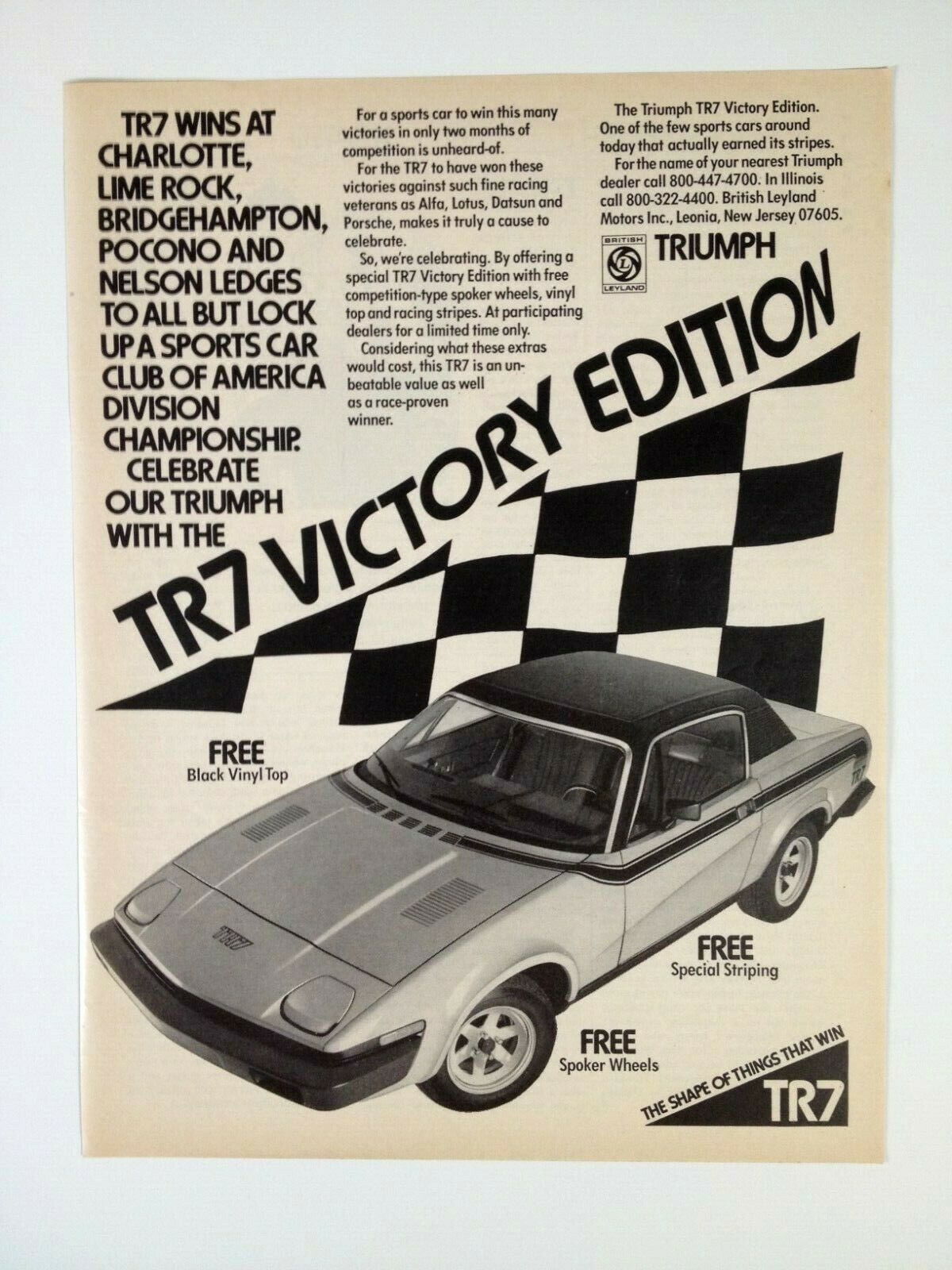 1976 Triumph Tr7 Victory Edition Print Ad British Leyland Motors