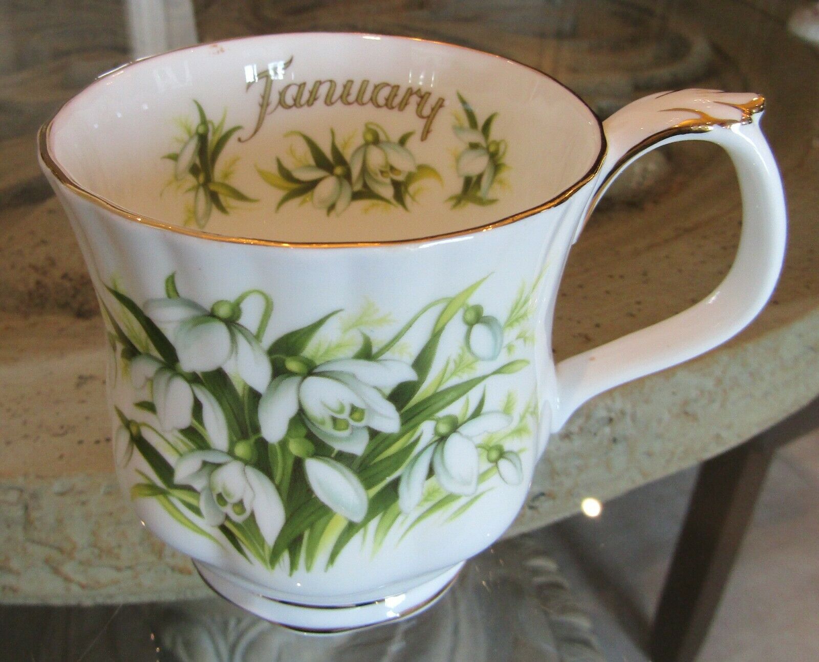 Vintage Royal Albert Flower Of The Month Series January Snowdrops Mug