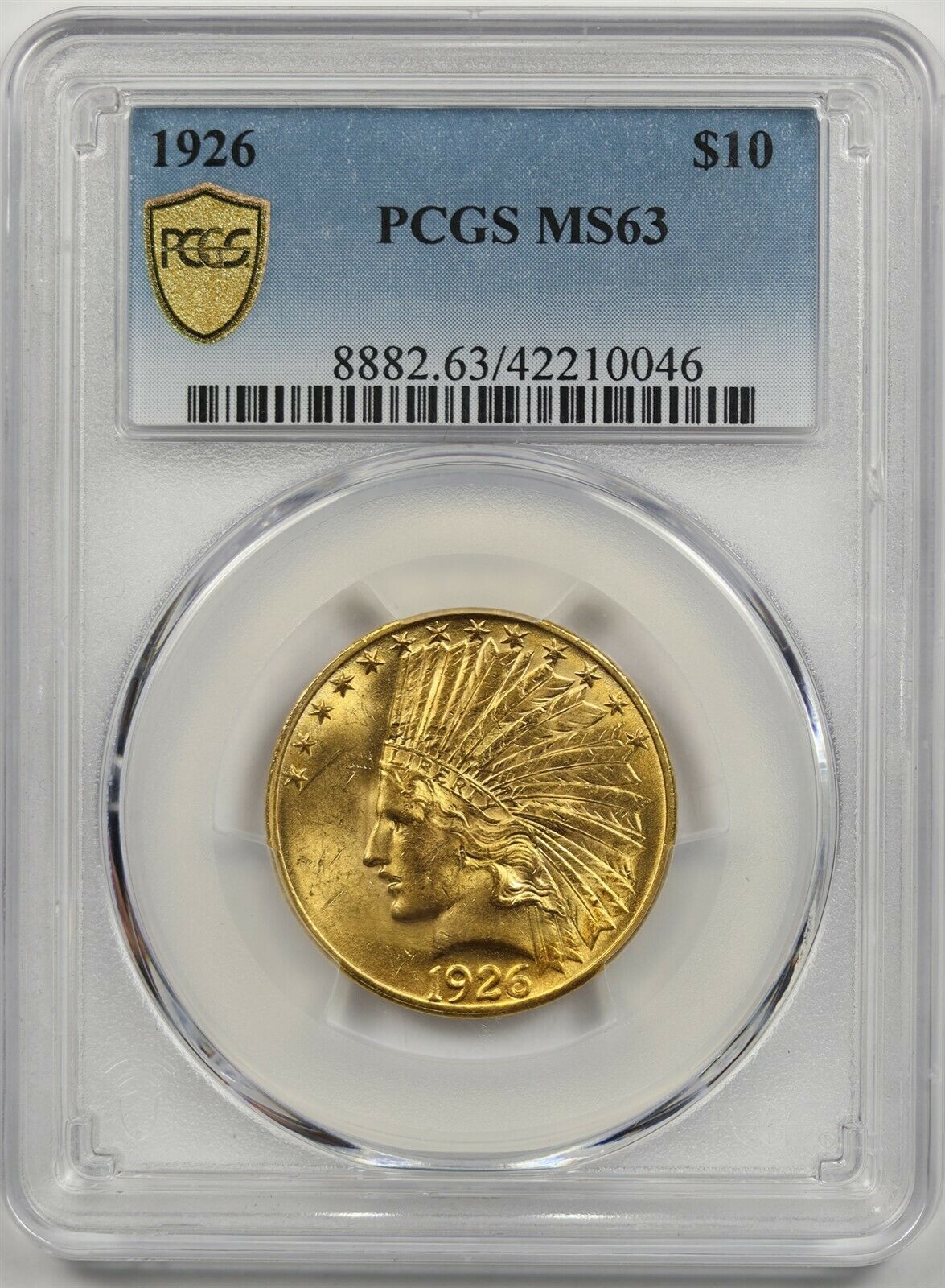 1926 $10 Pcgs Gold Shield Ms 63 Indian Head Gold Eagle