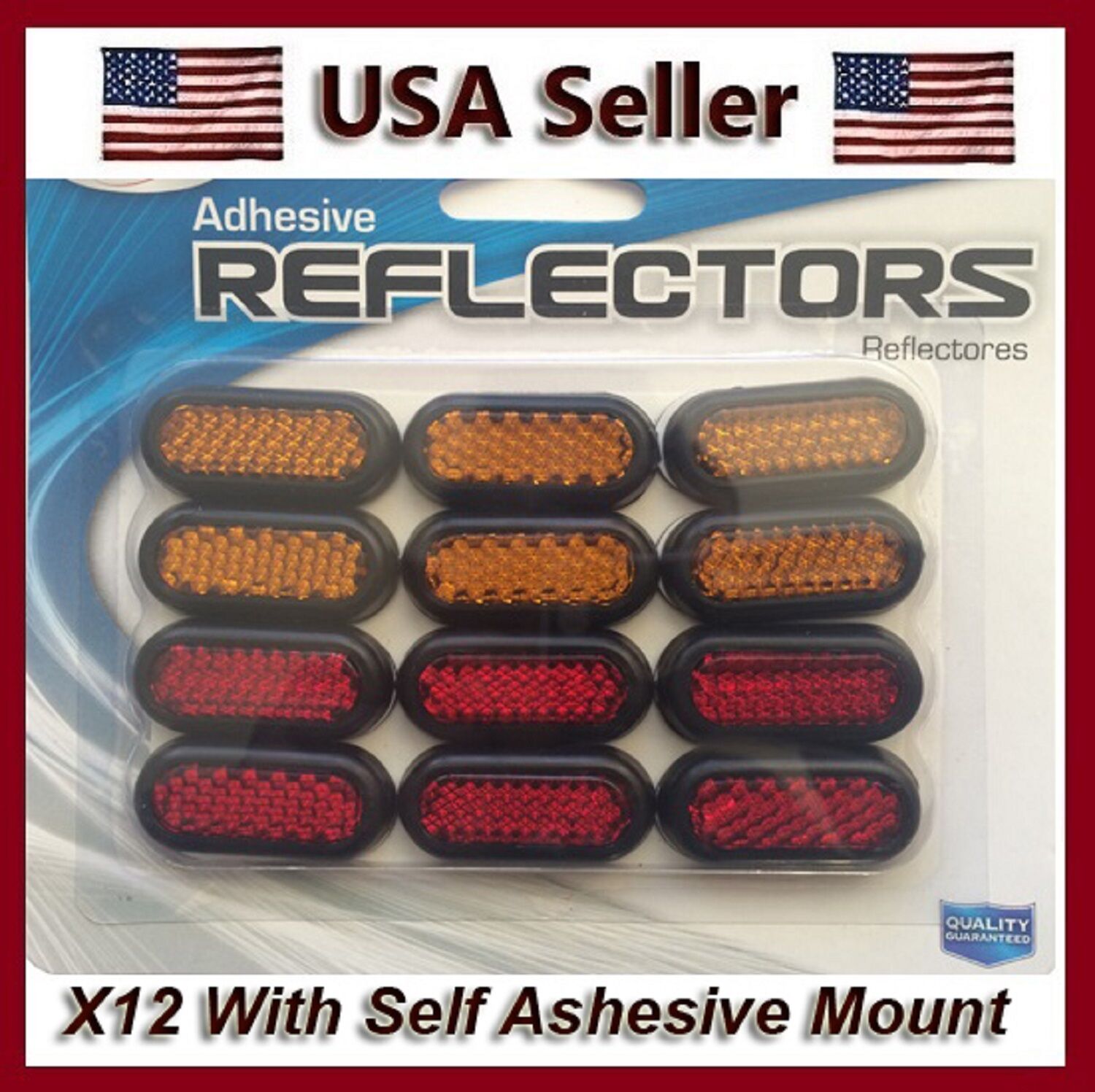 12 Stick On Safety Mini Reflectors 6 Red 6 Amber For Car/auto Track Rv & Trailer