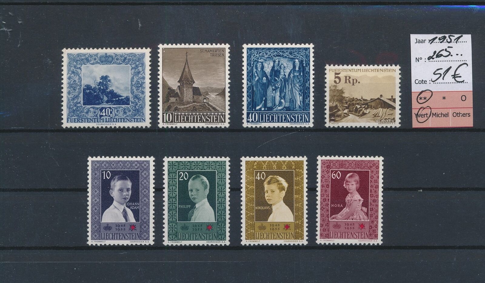 Lq10707 Liechtenstein 1951 Selection Of Nice Stamps Lot Mnh Cv 51 Eur