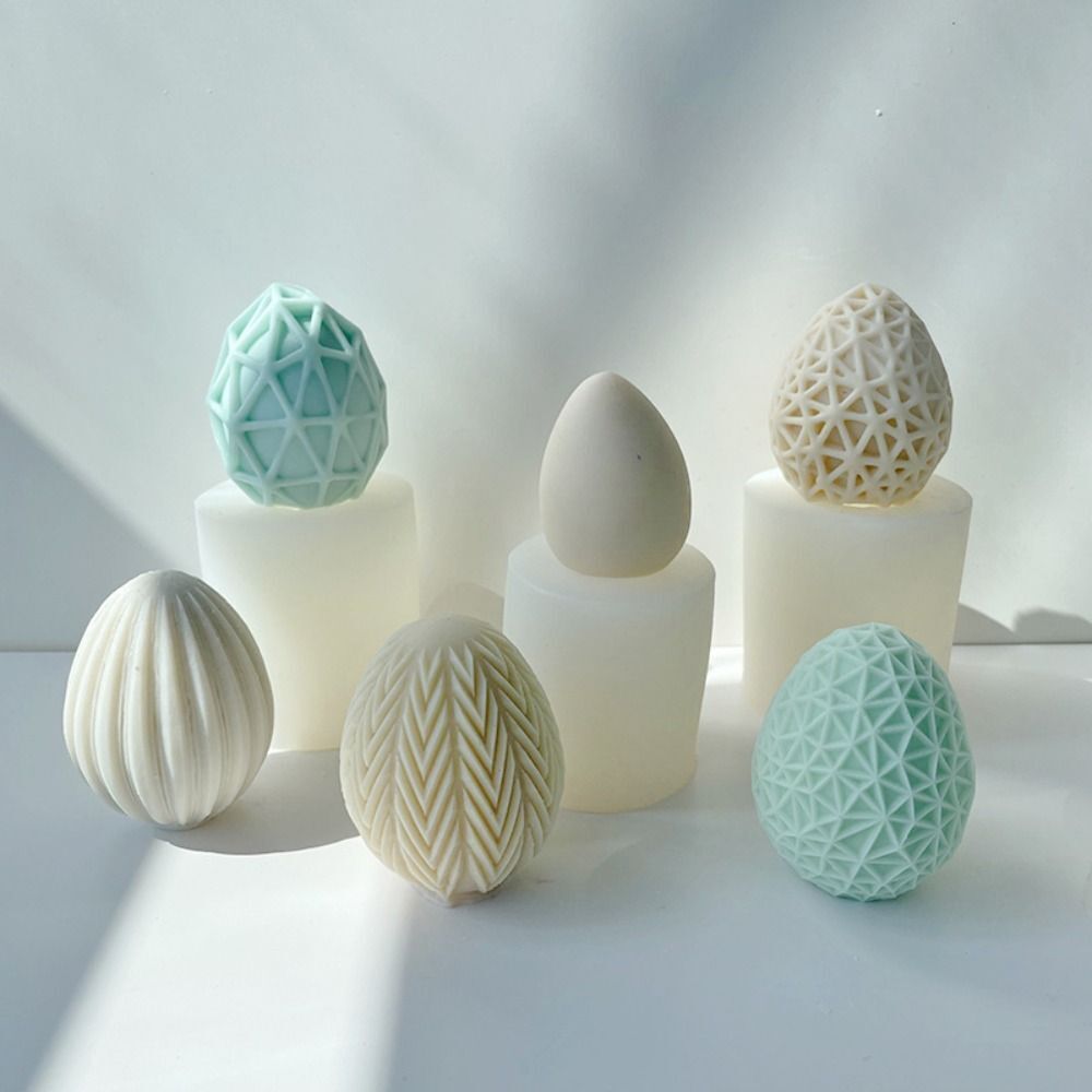 Handmade 3d Art Wax Mold Striped Egg Candle Molds Silicone Mould Soap Making