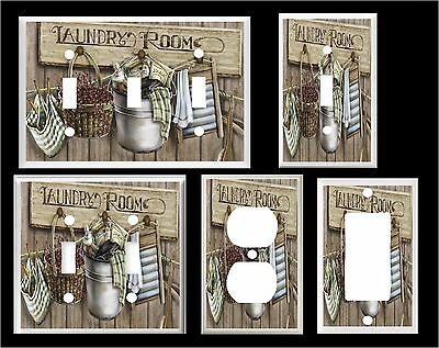 Laundry Room Wash Board Clothes Pins Basket Home Decor  Light Switch Cover Plate