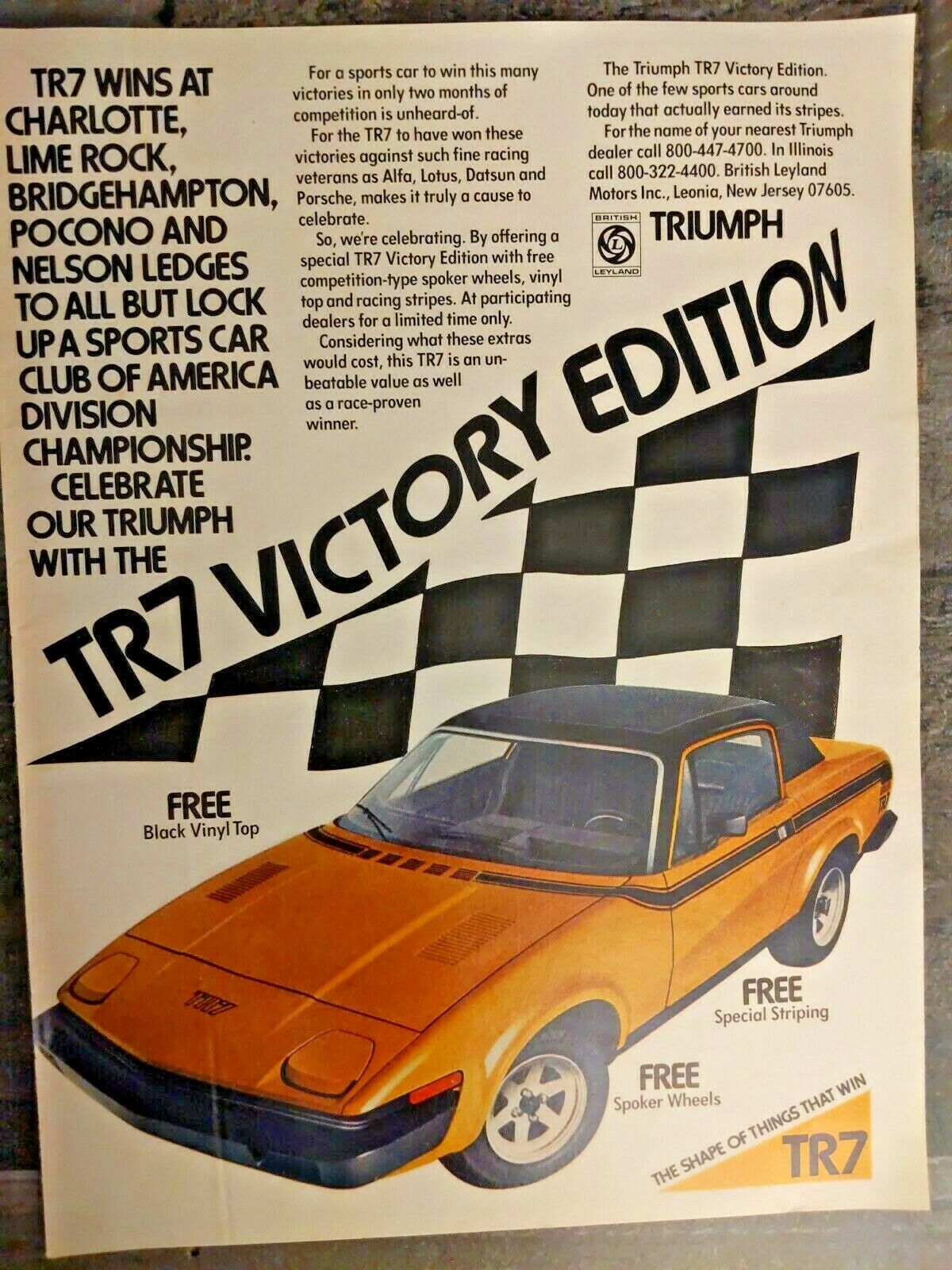 Triumph Tr7 "victory Edition" Vintage 1976 Print Ad British Leyland Motors Inc.