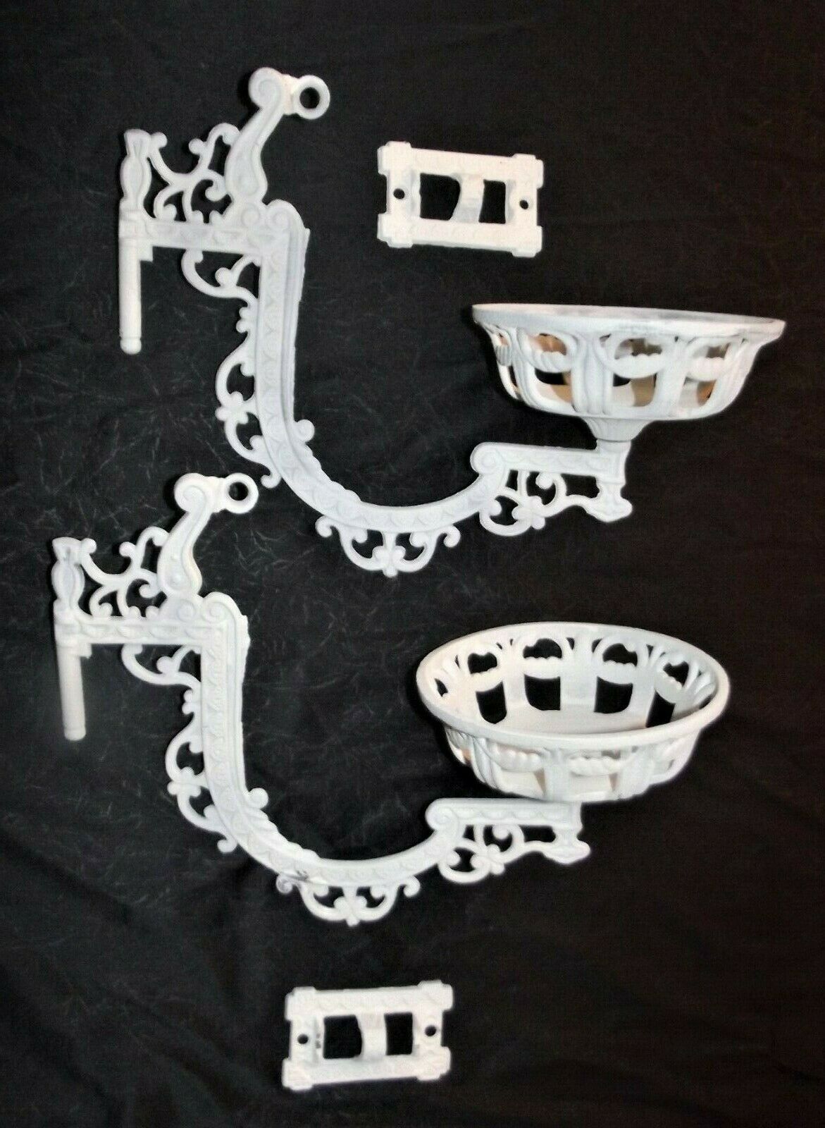 Two Antique White  Rustic Iron Candle-plant Holders...wall Hangers