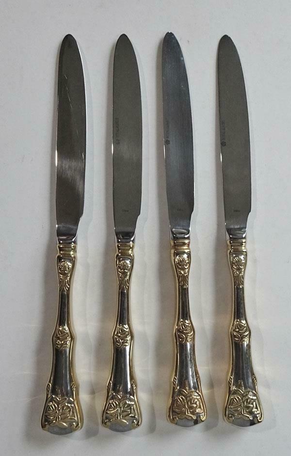 4 Royal Albert Old Country Roses Stainless 22k Gold Accents Dinner Knives 10"