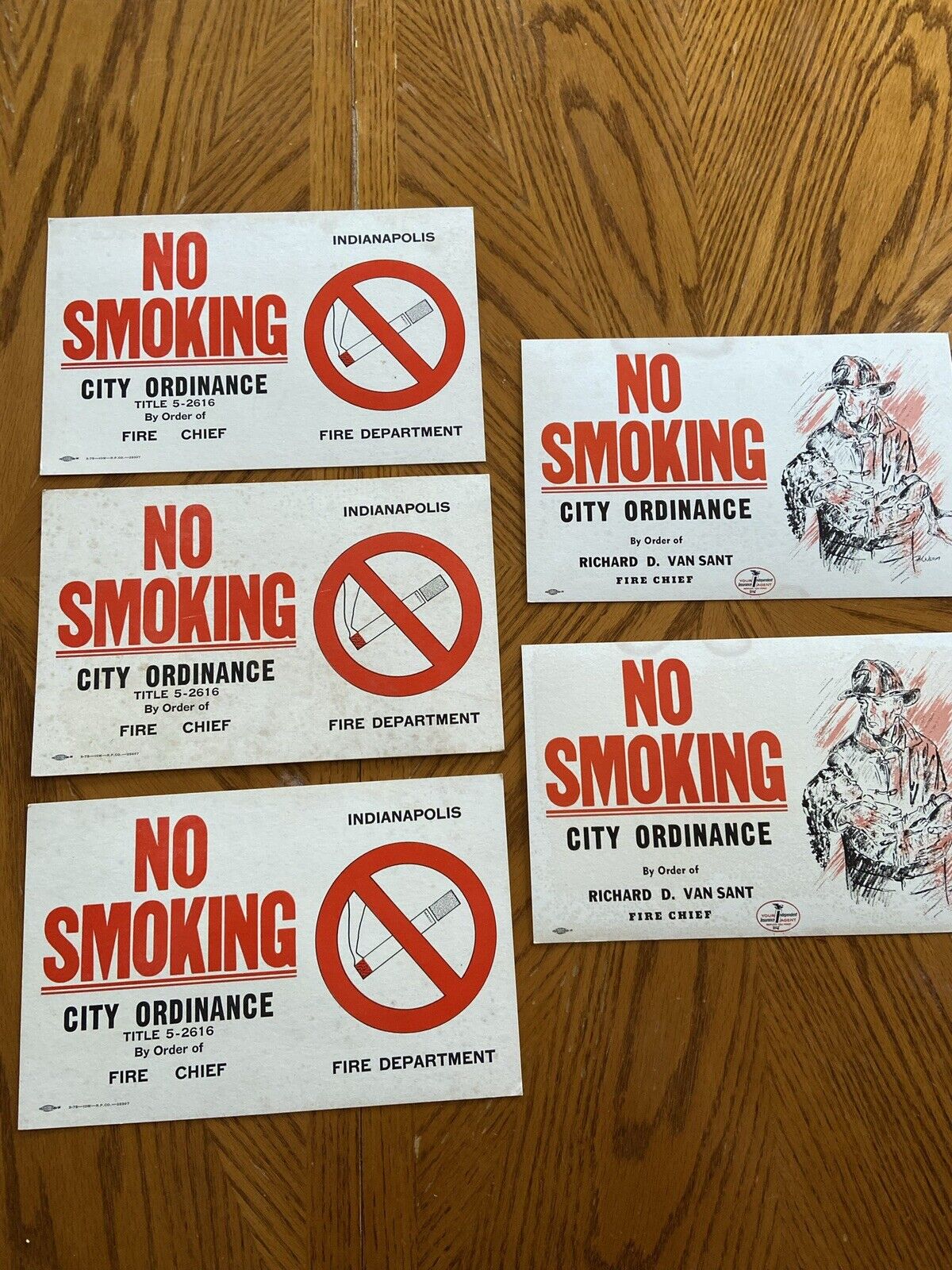 5 No Smoking City Ordinance Cardboard Signs Fire Chief Department Insurance D2