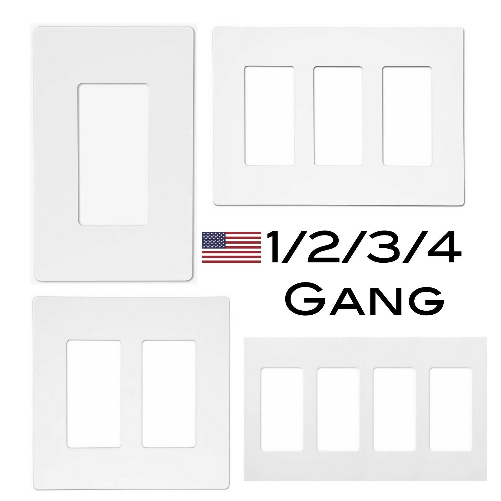 Screwless Wall Switch Plate Outlet Cover 1-4 Gang | White