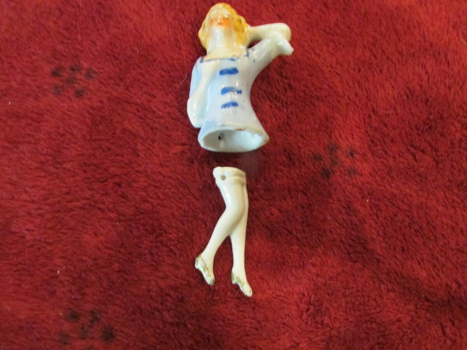 Vintage 2.5" Lady Pin Cushion Half Doll Porcelain Legs And Body Made In Japan