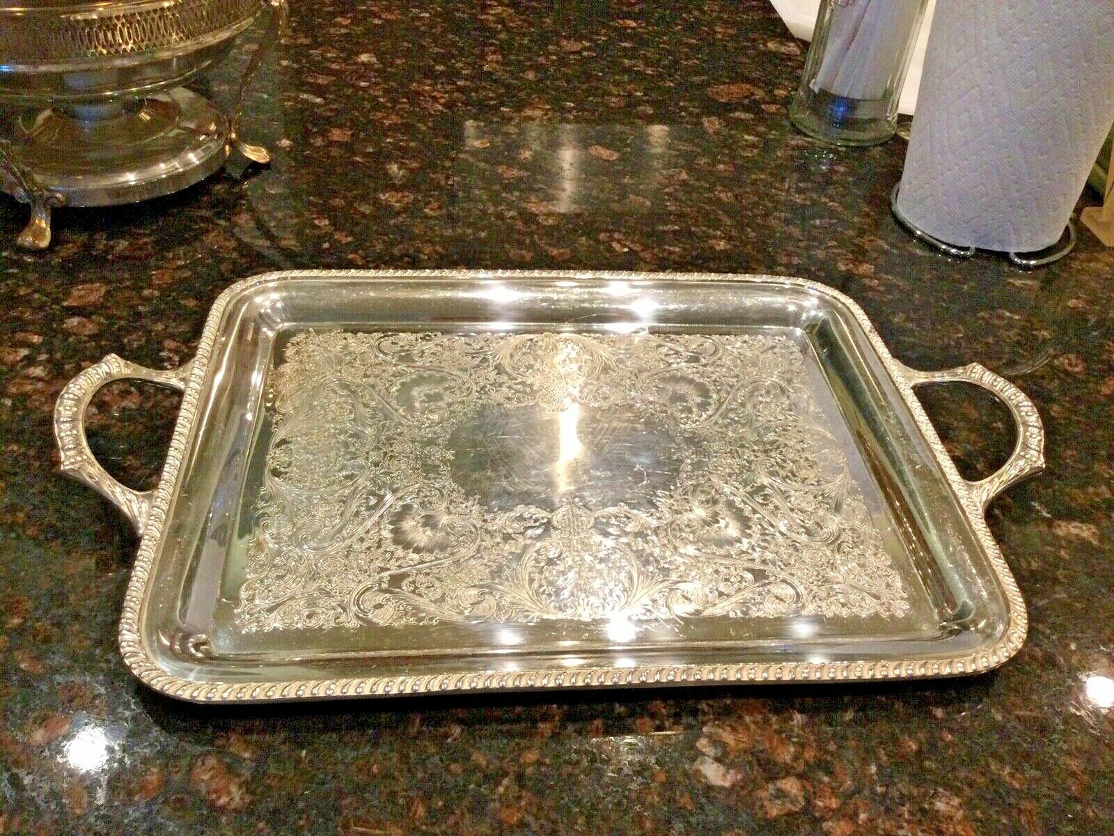 Vintage Handled Wm. Rogers Butler Tray Silver Plate #3690 Eagle Star 18"