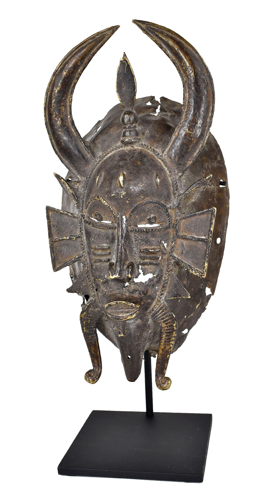 Senufo Kpelie Mask Metal Cote Custom Stand D'ivoire African Art