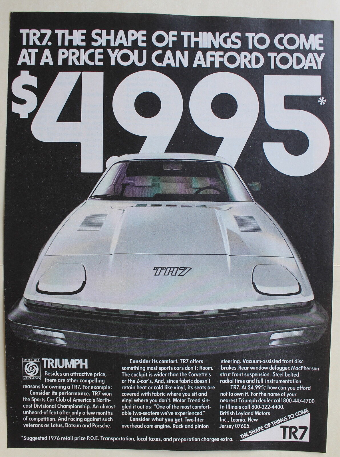 Triumph Tr7 Car  Magazine Print Ad 1977  $4995