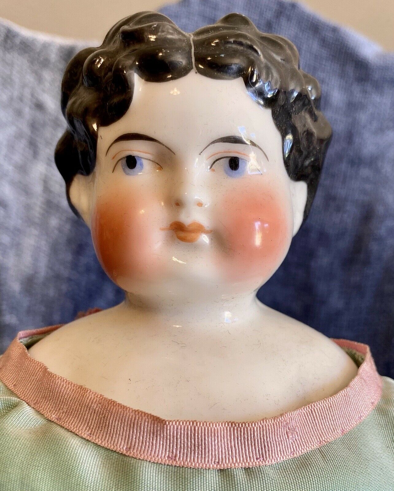 Antique German 16” C1880 China Head Doll With Fabulous Outfit Apple Cheeks