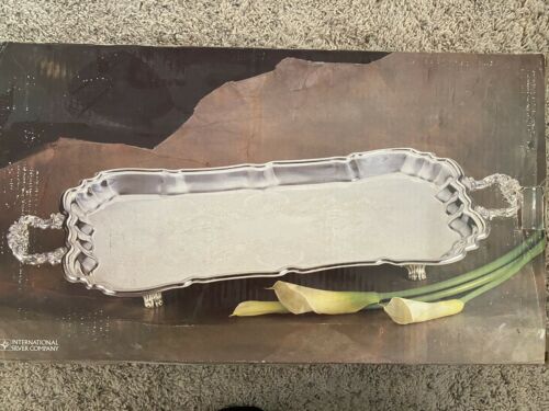 Vintage International Silver Co. Silver Tray With Legs And Handles 23.25”x13”