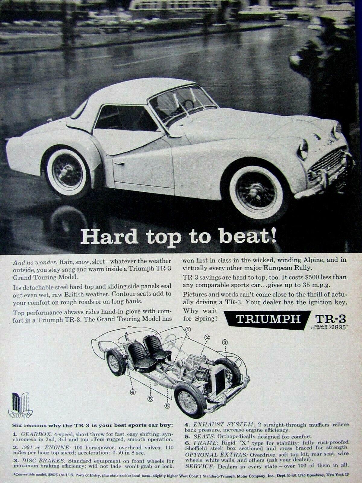 1960 Triumph Tr 3 Vintage Cop In Rain Original Print Ad 8.5 X 11"