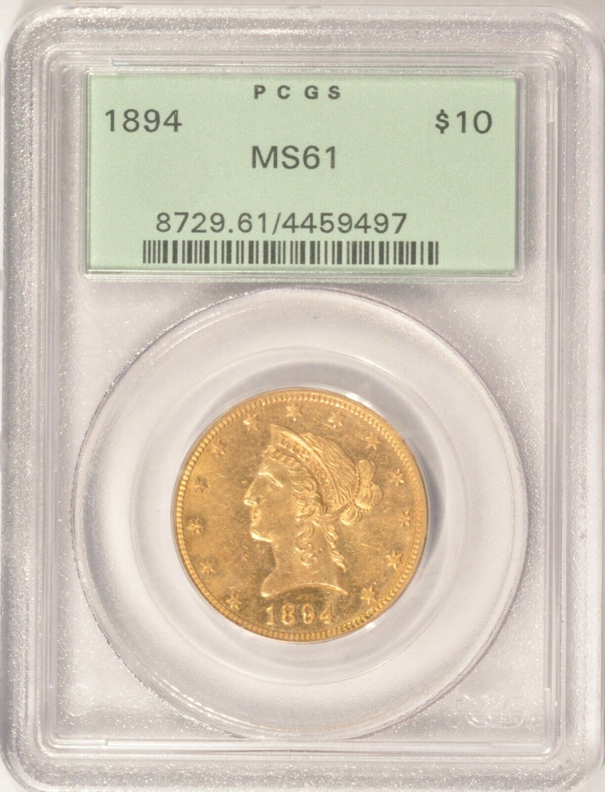 1894 $10 Gold Liberty Eagle Coin Pcgs Ms61 Old Green Holder Ogh Pre-1933 Gold
