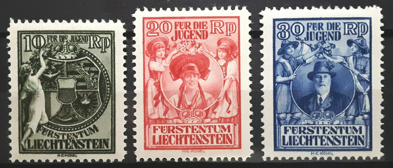 Liechtenstein Stamp 1932 Semi Postal Scott # B11-b13 Mi 116-118 Mint H