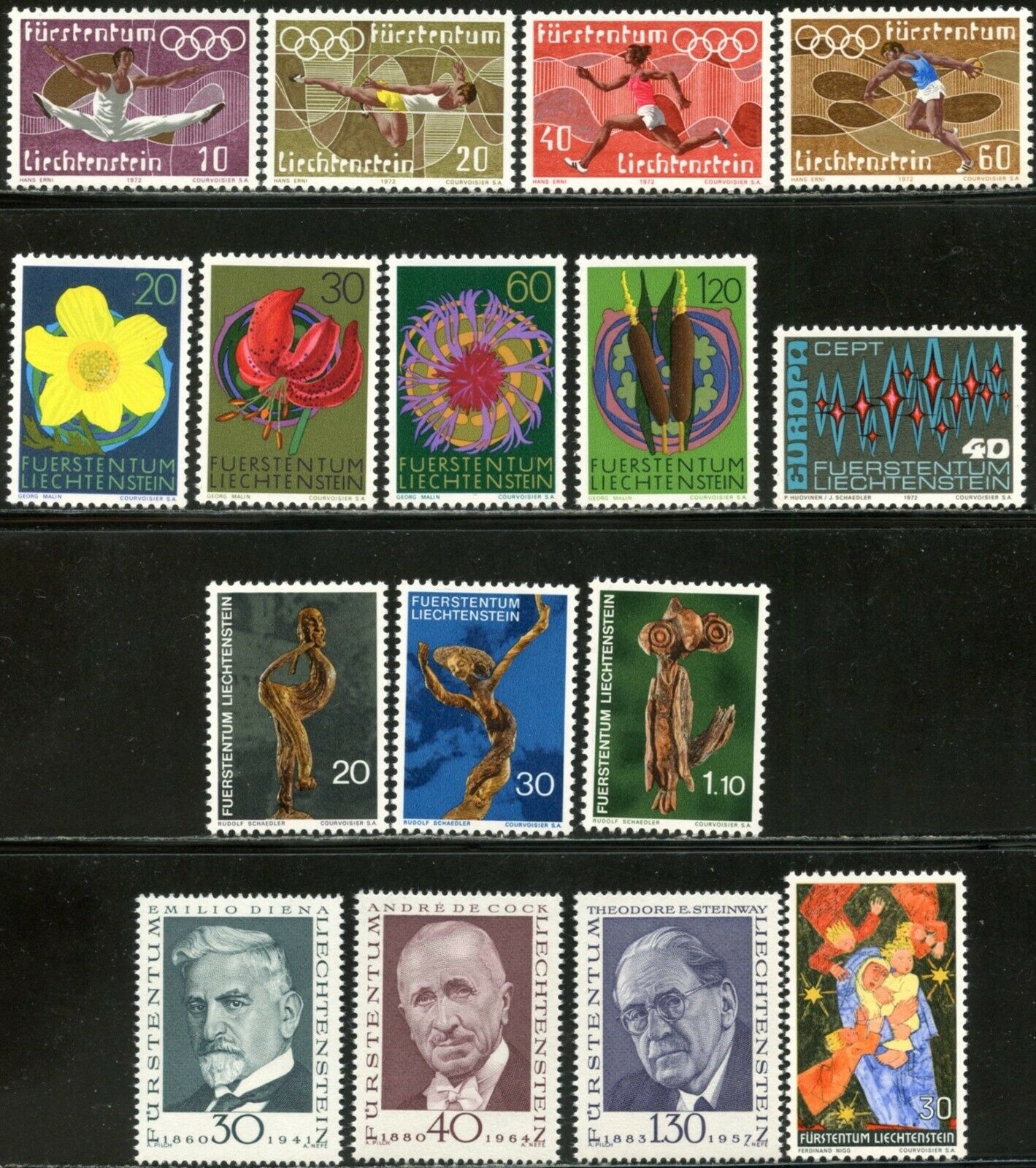 Liechtenstein Sc#496-512 1972 Six Complete Sets & 1 S/s Og Mint Most Nh