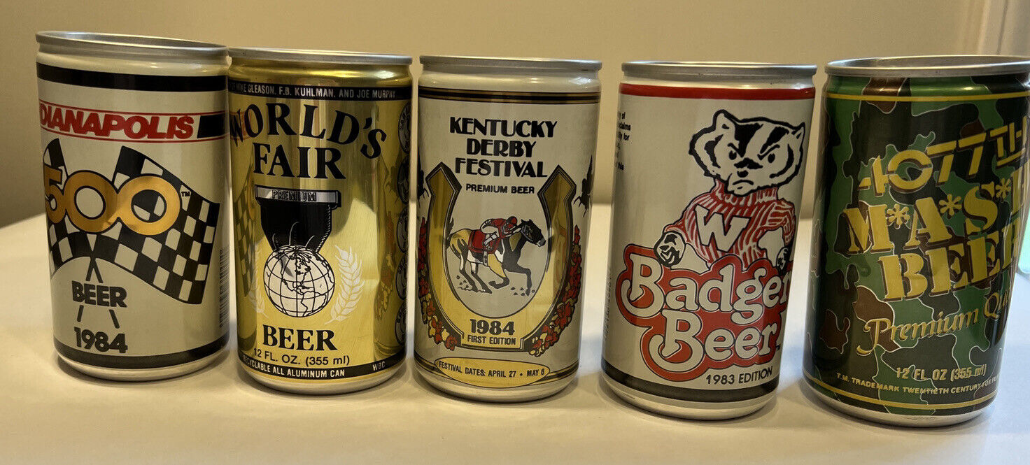Falstaff Indy 500 & Kentucky Derby Beer Cans. Mash Badger Beer Worlds Fair