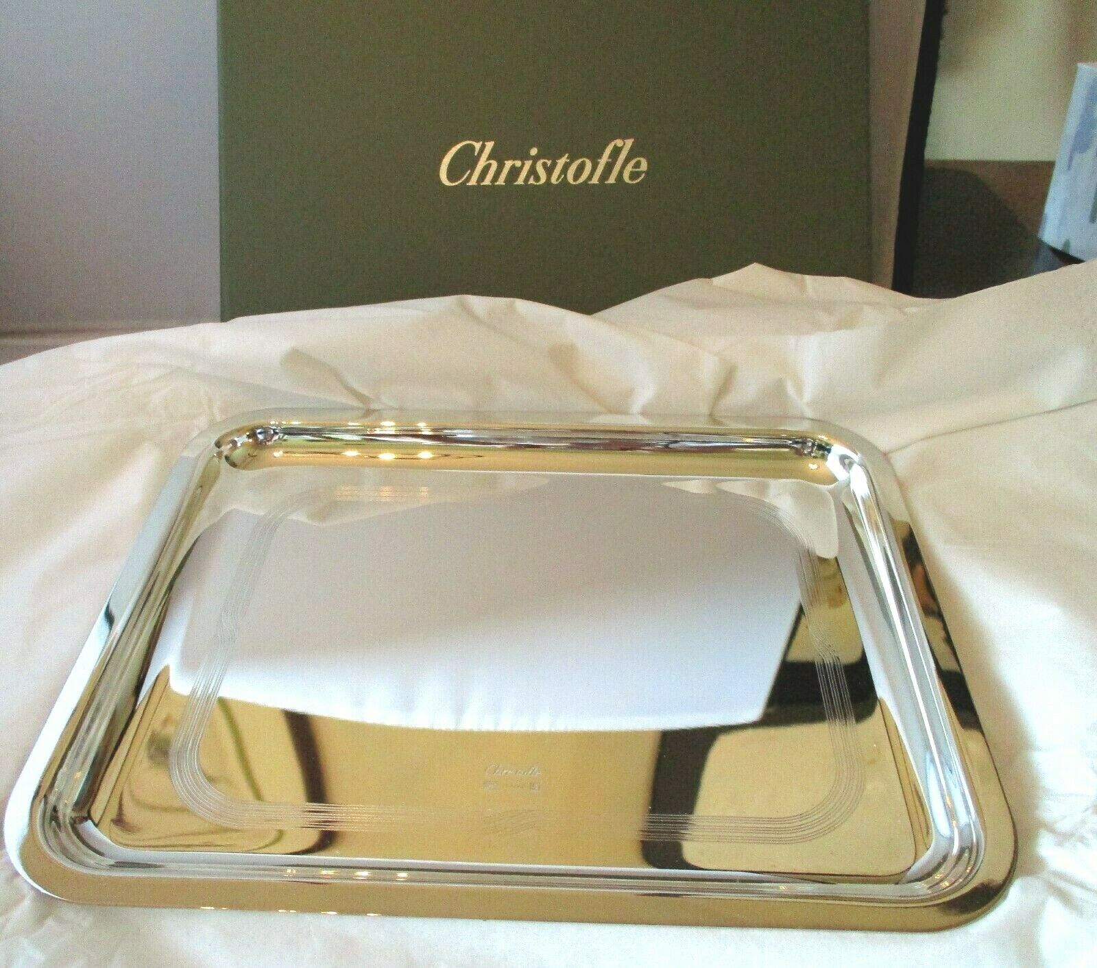 Elegant Deco Christofle Rectangular Tray Silverplate French Hallmarked