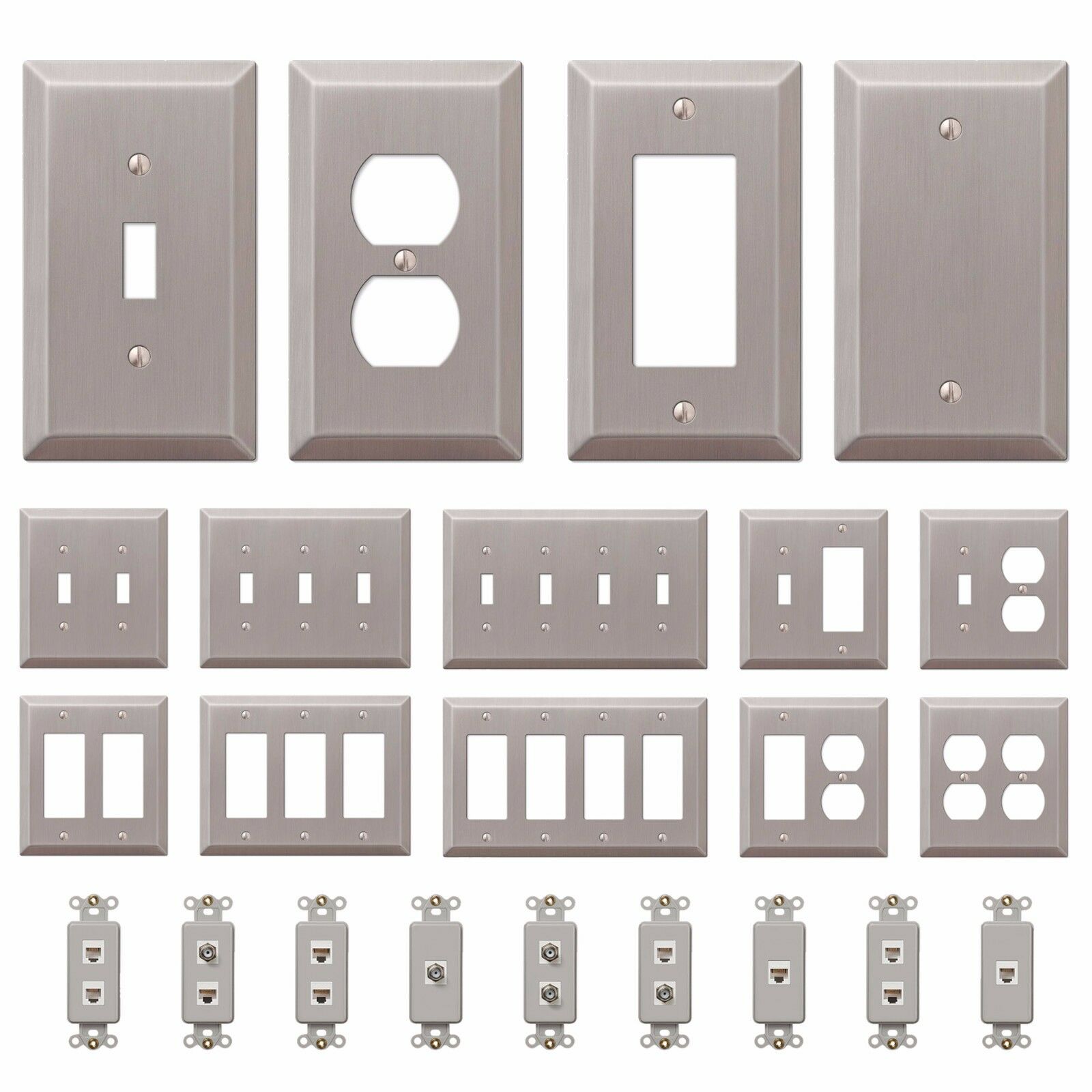 Wall Switch Plate Outlet Cover Toggle Duplex Rocker - Brushed / Satin Nickel