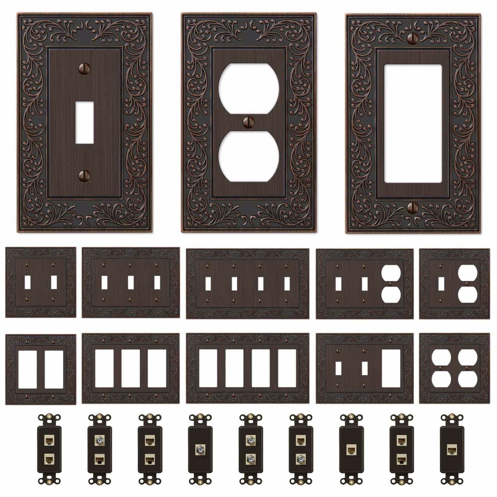 Oil Rubbed Bronze Wall Switch Plate Outlet Covers Ornate Floral Metal Wallplates