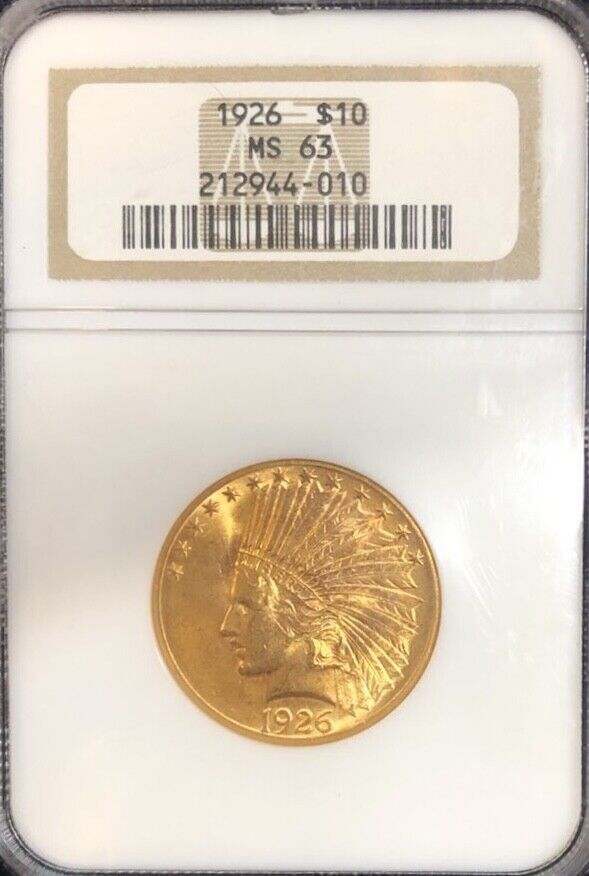 1926 $10 Indian Head Gold Coin, Ms63 Ngc.!
