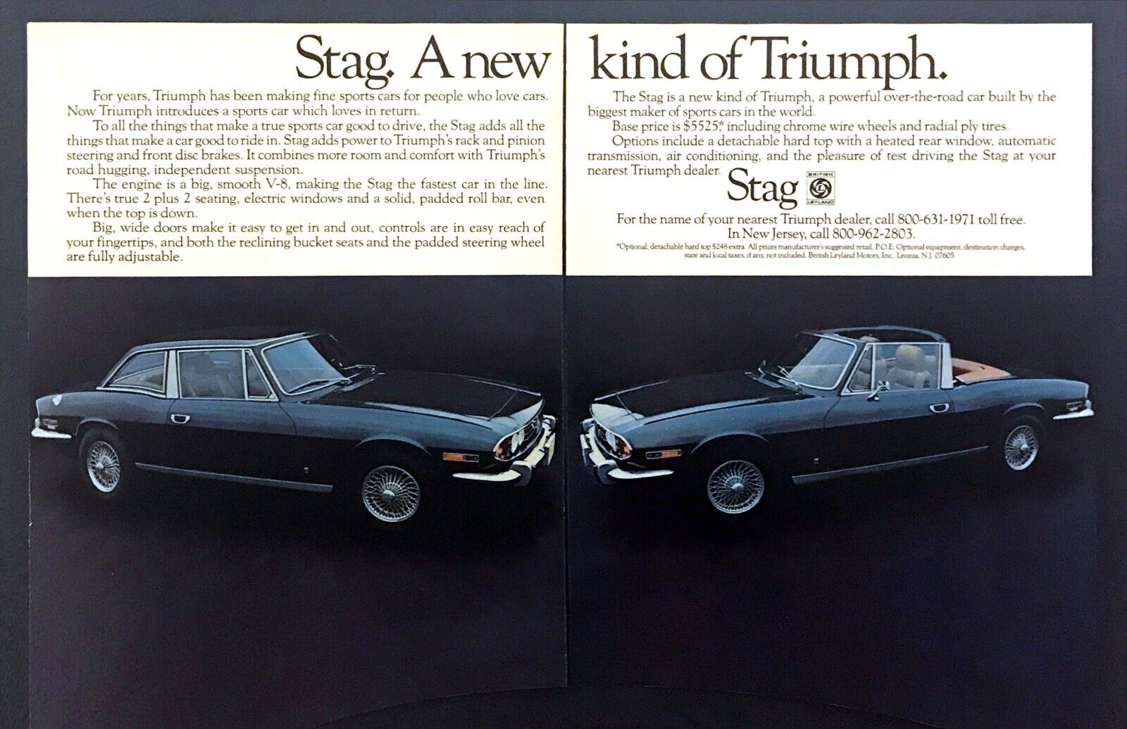 1971 Triumph Stag 2+2 Hardtop & Convertible Photo 2-page Vintage Print Ad