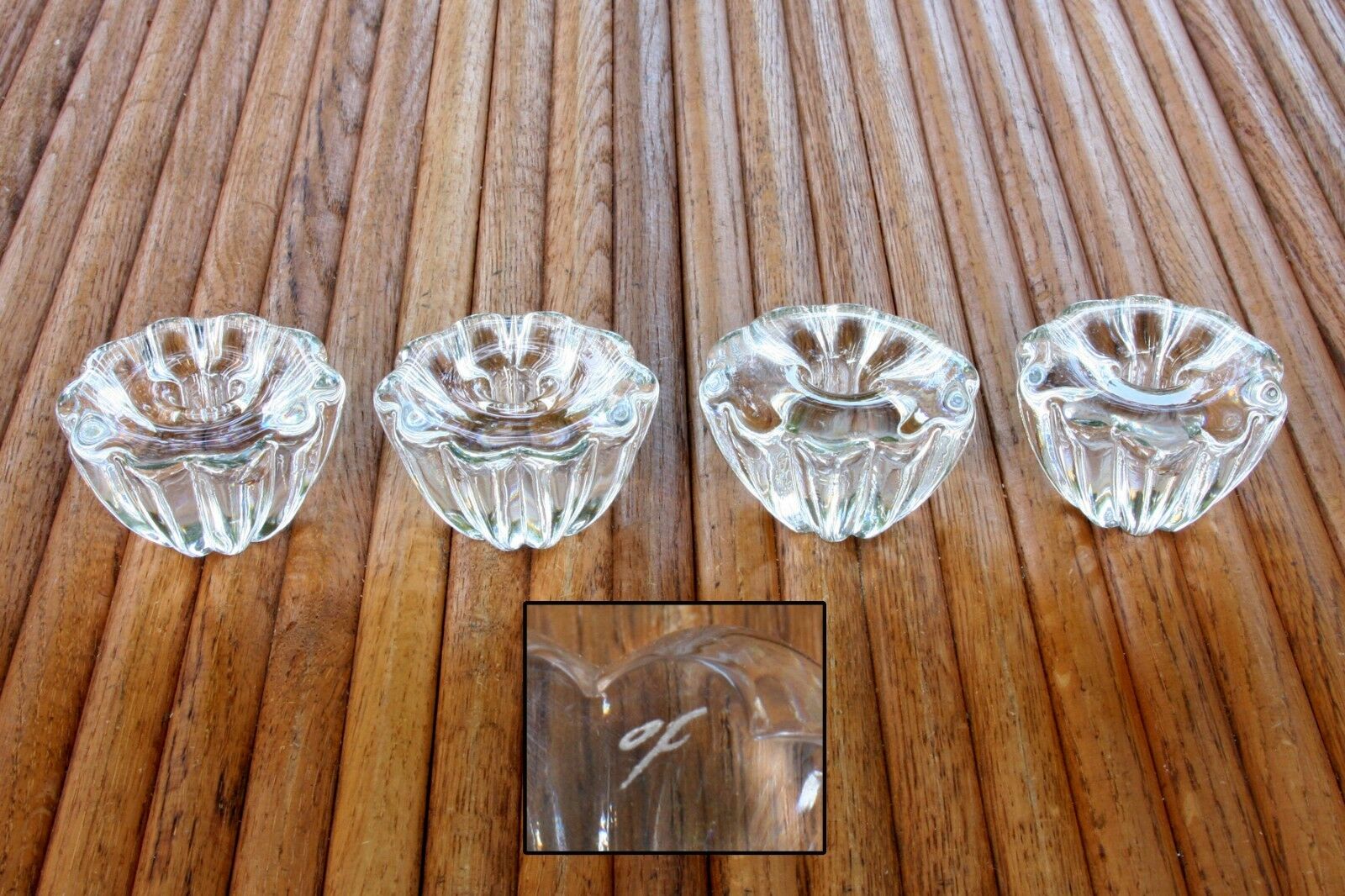 4 Vintage 24% Lead Crystal Miniature Candle Holder Votives By Of Lqqk!!!