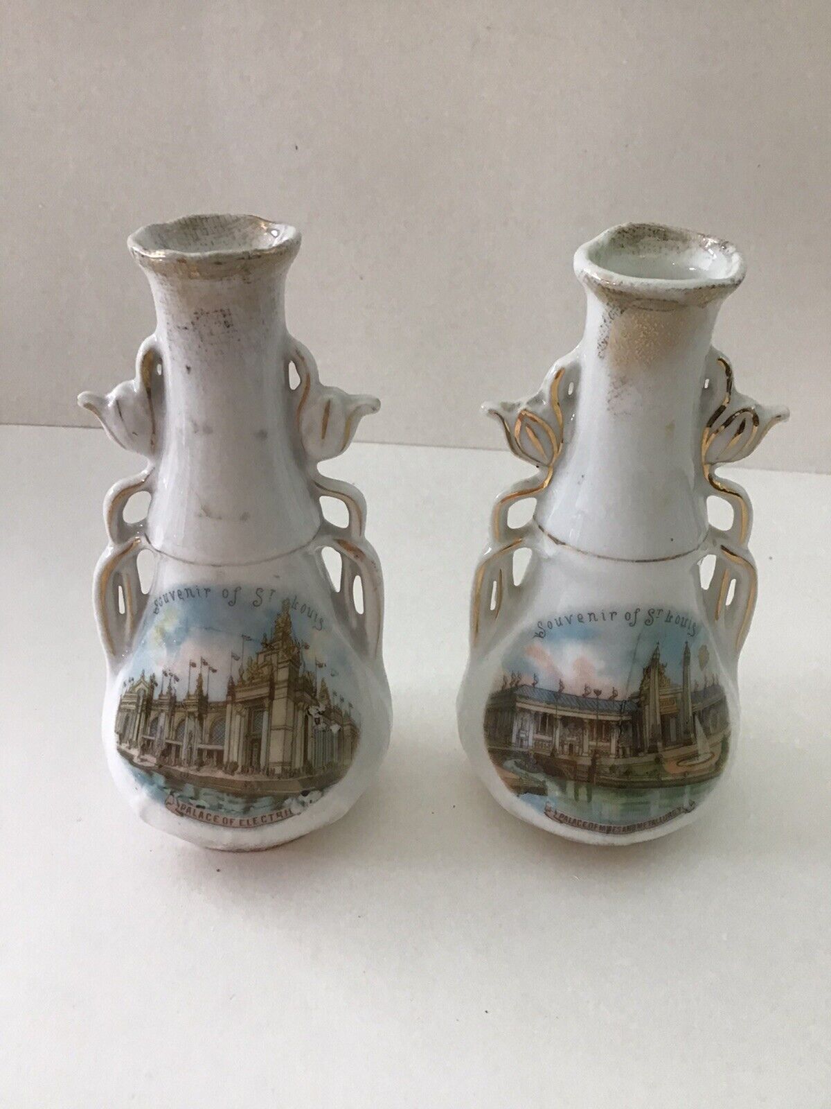 1904 St Louis Worlds Fair Souvenir Porcelain Vases Lot Of 2