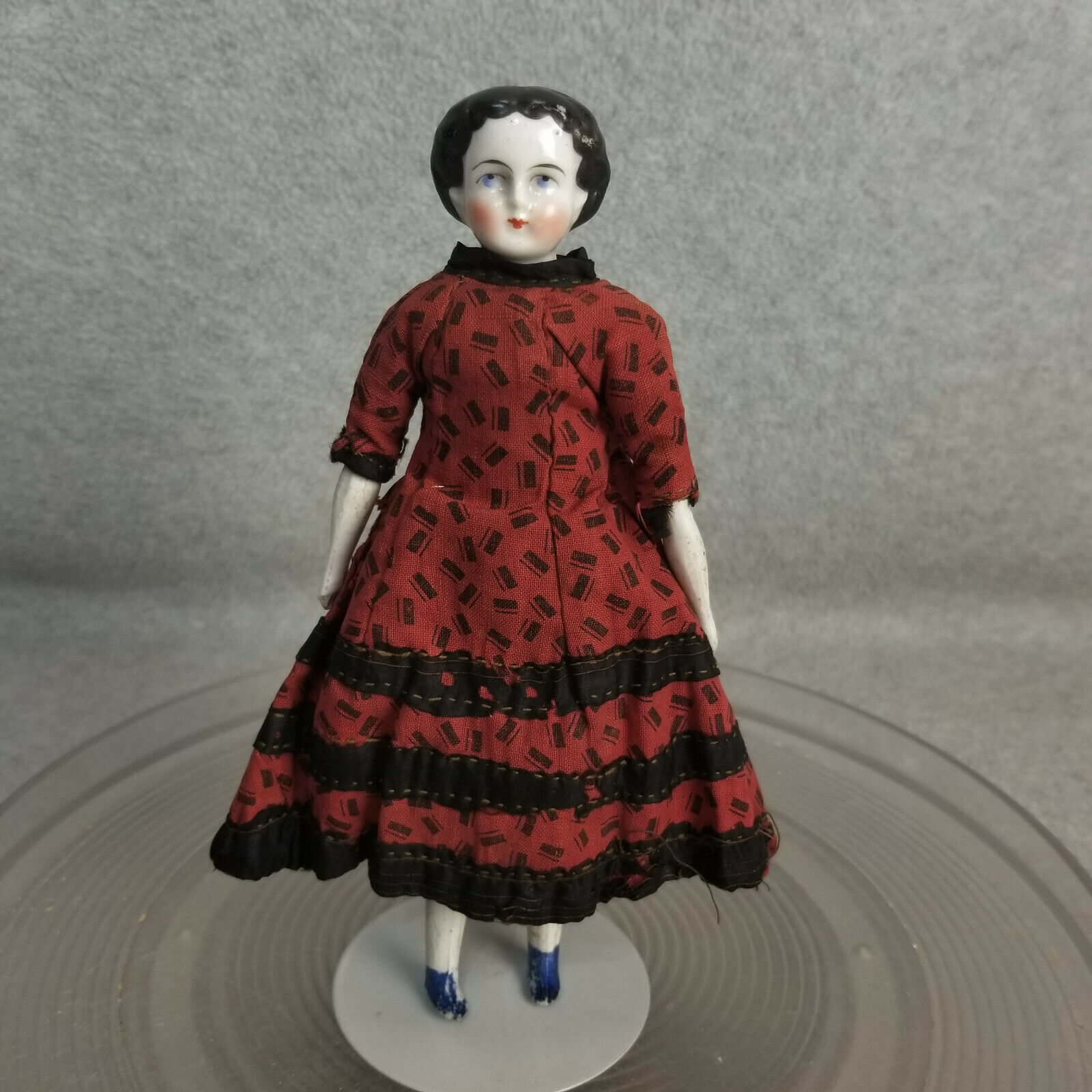 8" Antique German China Shoulder Head Doll 1880s Dollhouse Size For Restoration