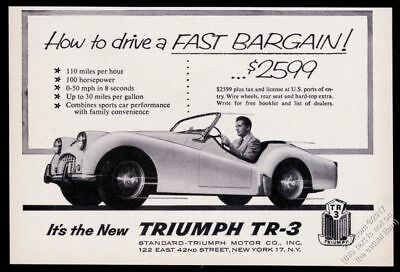 1956 Triumph Tr3 Tr-3 Car Photo Drive A Fast Bargain Vintage Print Ad