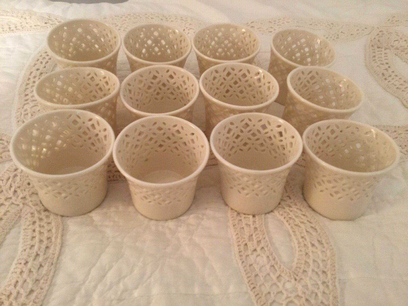 Godinger Porcelain Votive Candle Holder Lot (12 Pieces), Ivory, Very Nice!