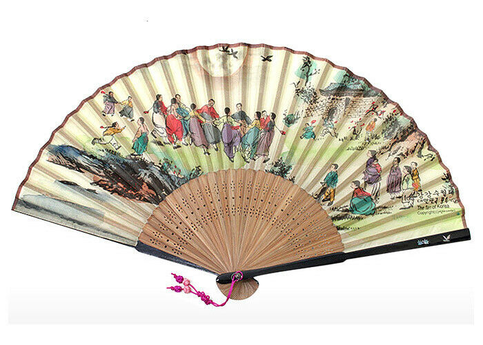 Korean Traditiol Silk Fan Bamboo Hand Fan "gangkang Suwollae" Design Fan