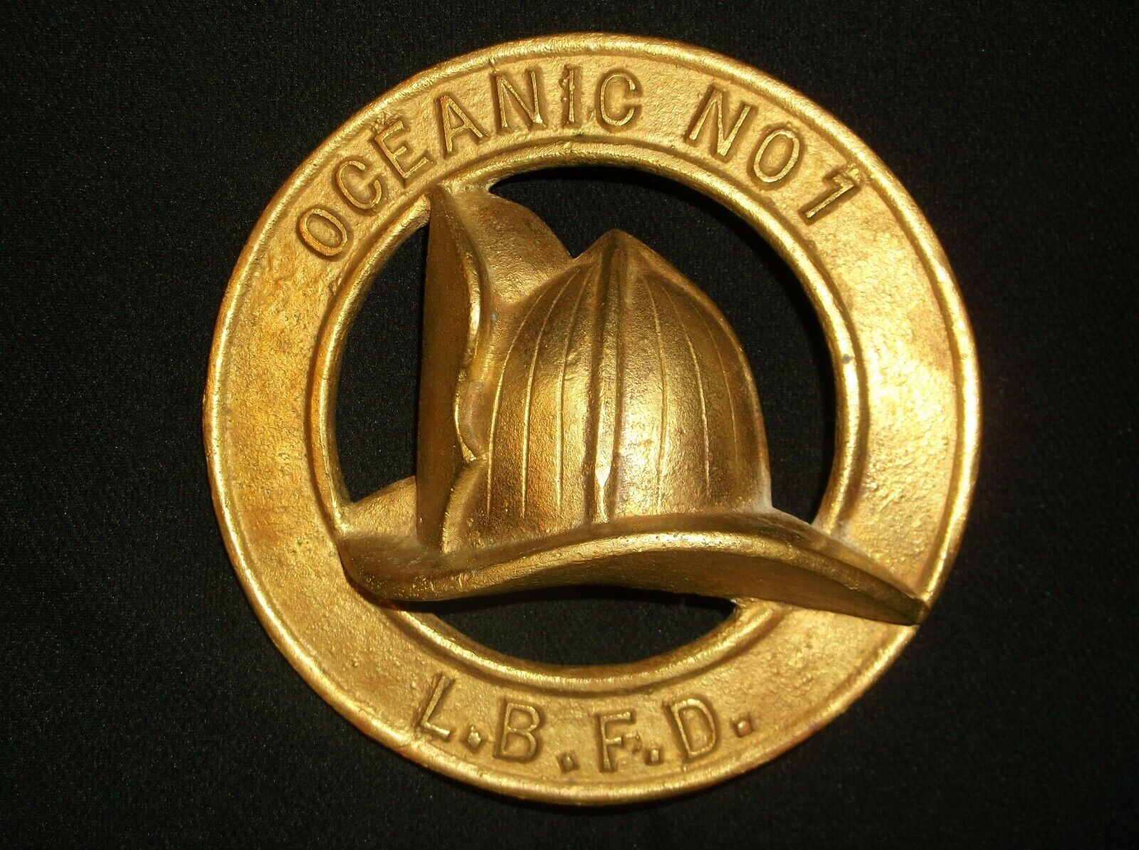 Vintage Brass Oceanic No. 1 Long Beach Fire Department Emblem Plaque Award