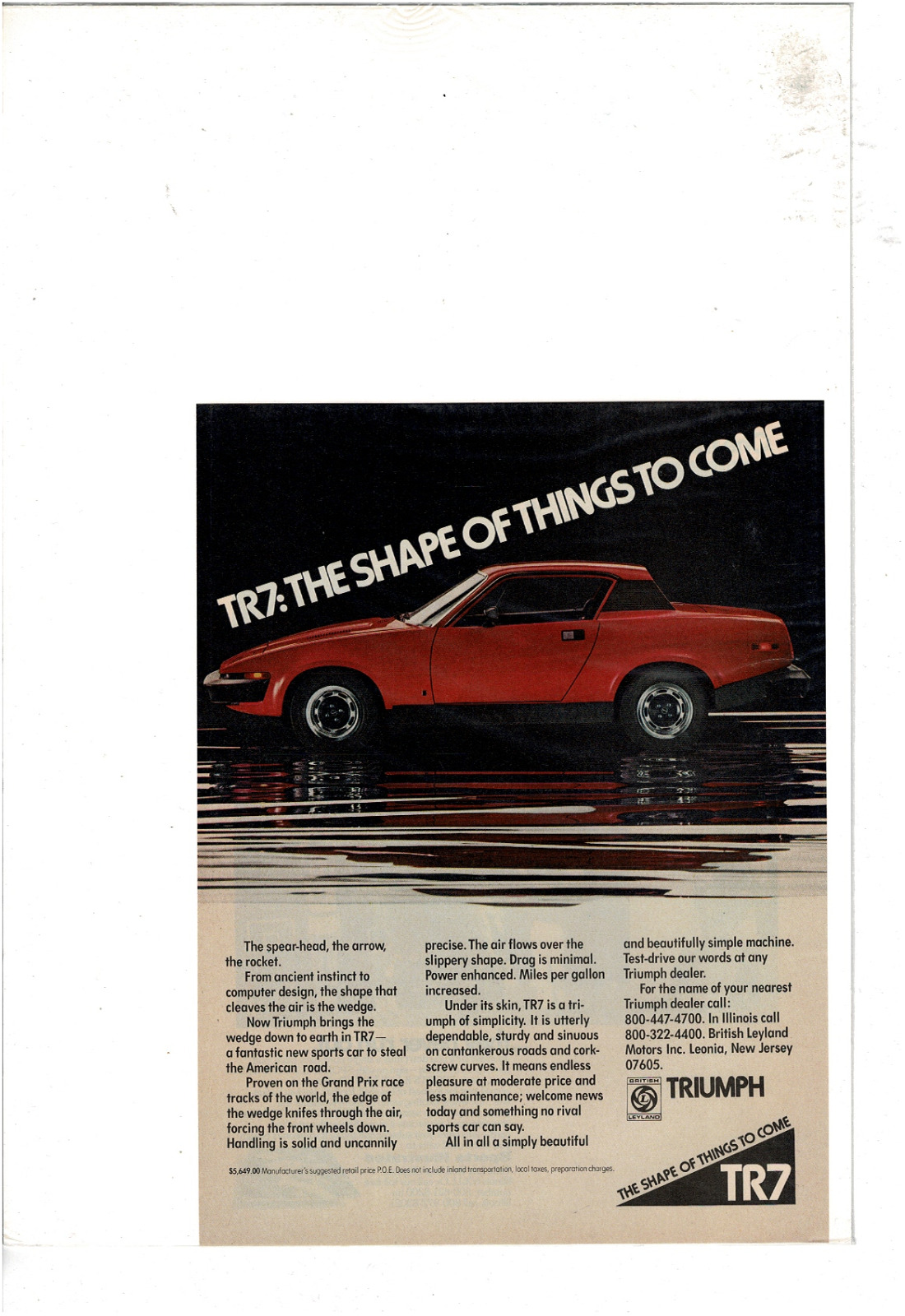 1977 Triumph Tr7 Sports Car Ad Print D299