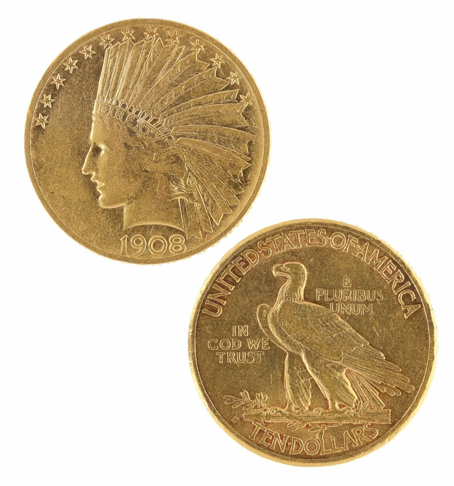 $10 Gold Eagle Indian Head Xf Raw Gold Coin (random Year)