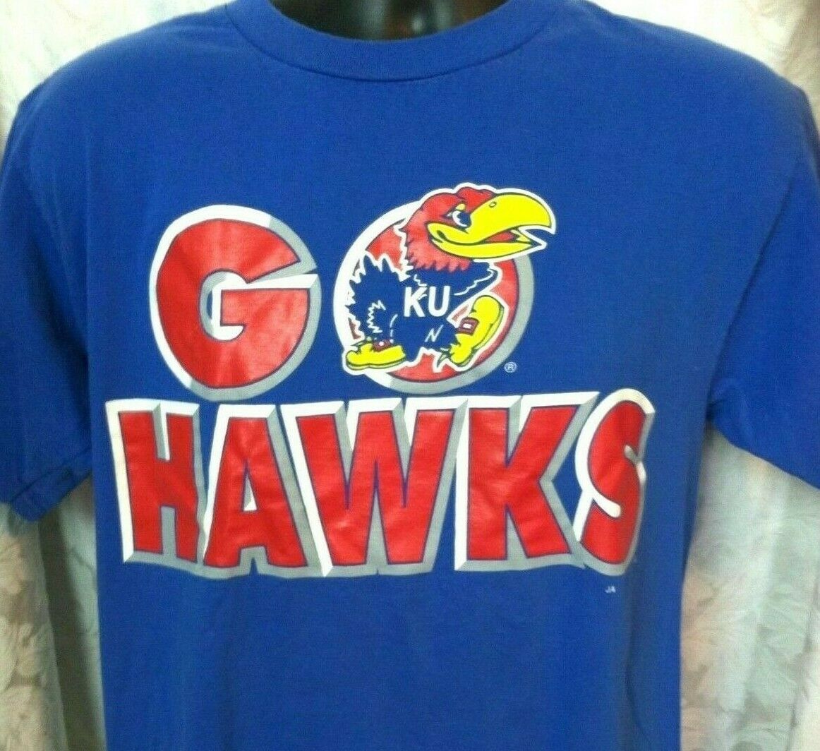Vtg University Of Kansas Jayhawks T Shirt Rare Retro Basketball Go Hawks 90's S
