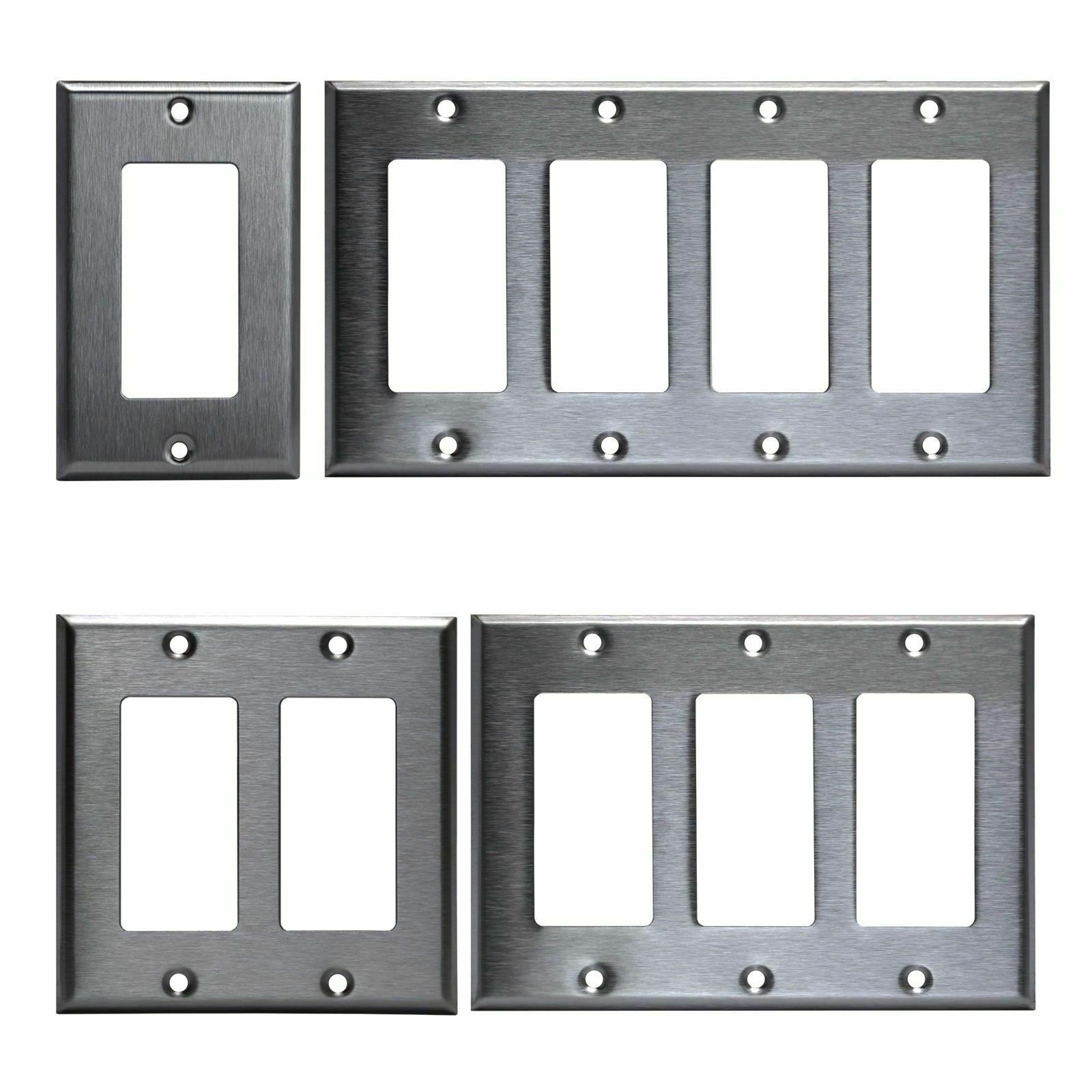 Brushed Stainless Steel Outlet Cover Rocker Switch Wall Plates Decorator Metal