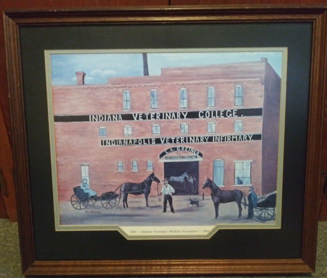 Indiana Veterinary Association College 100th Anniversary Print 1988 Framed Matte
