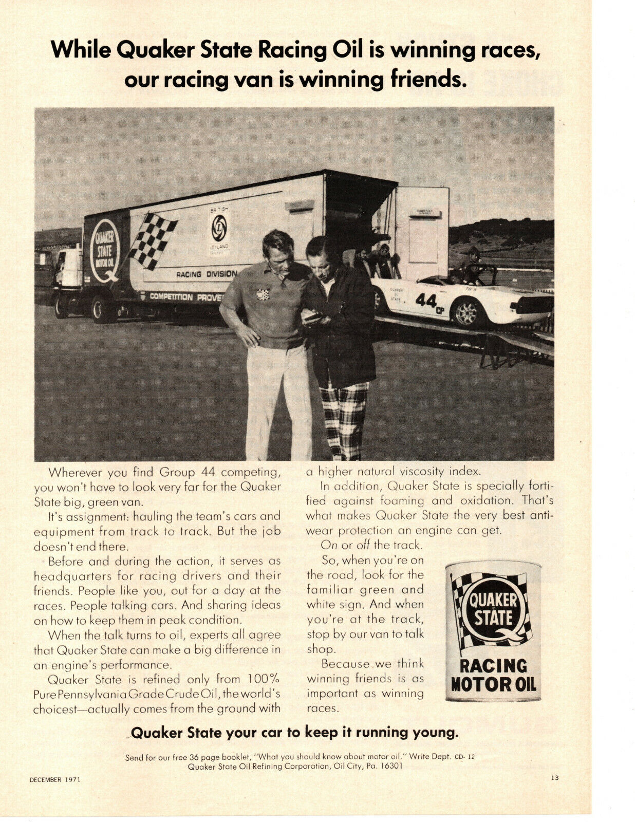 1970 Triumph Tr250 / Group 44 Racing ~ Original Quaker State Print Ad