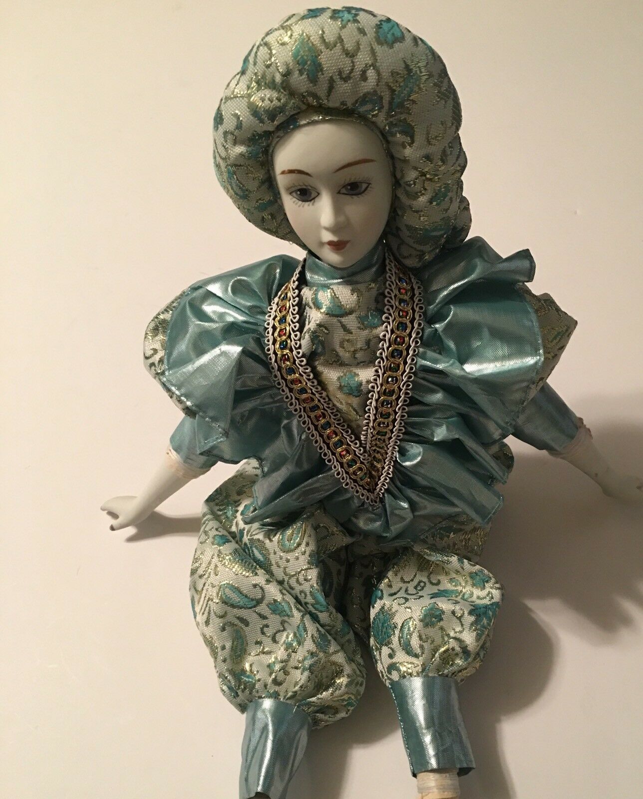 Pretty Collectible Porcelain Doll In Silk Dress 17"
