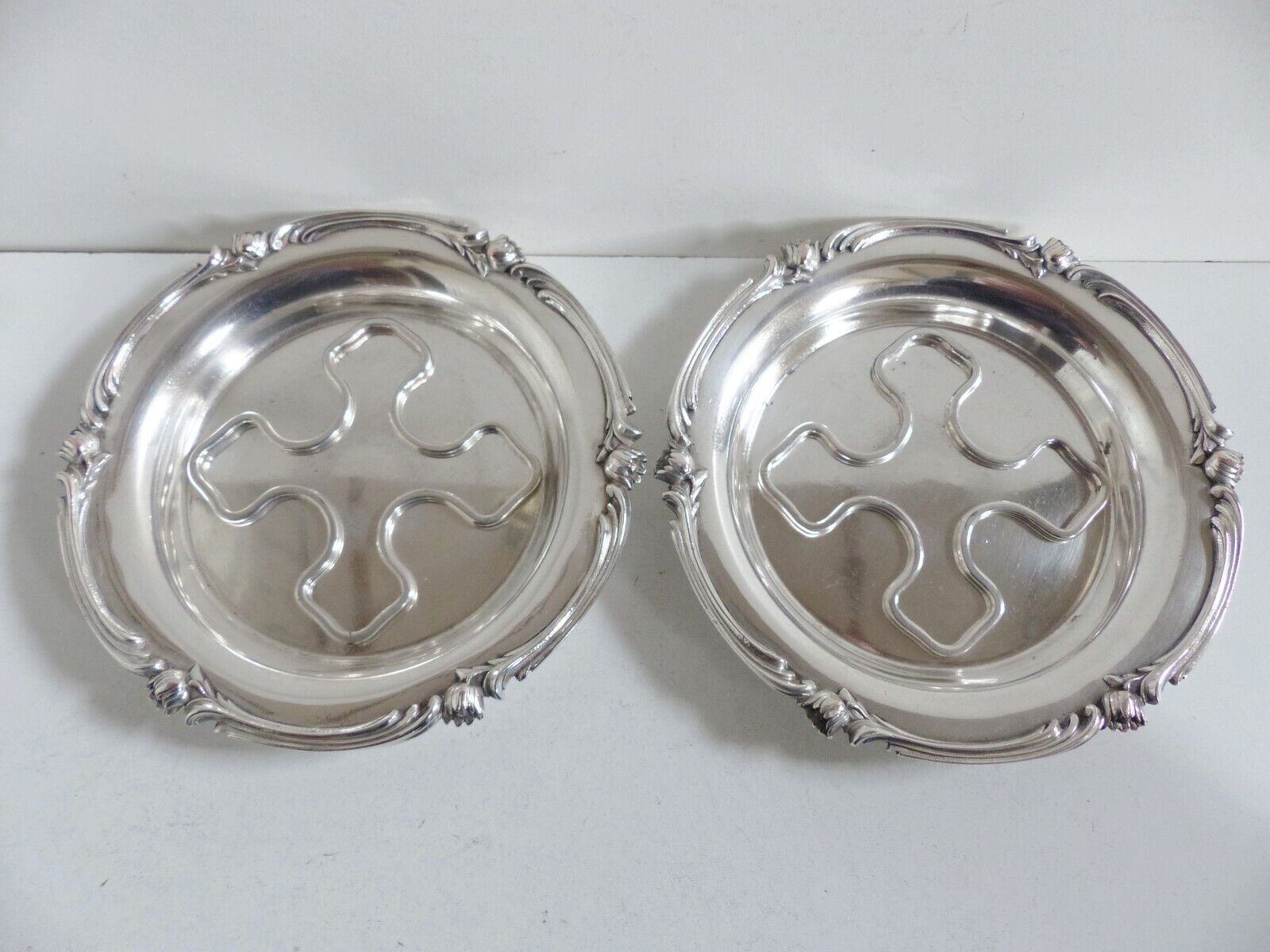 Rare Pair Of Antiques Christofle Marly Silver Plated Wine Bottle Coasters 1890's