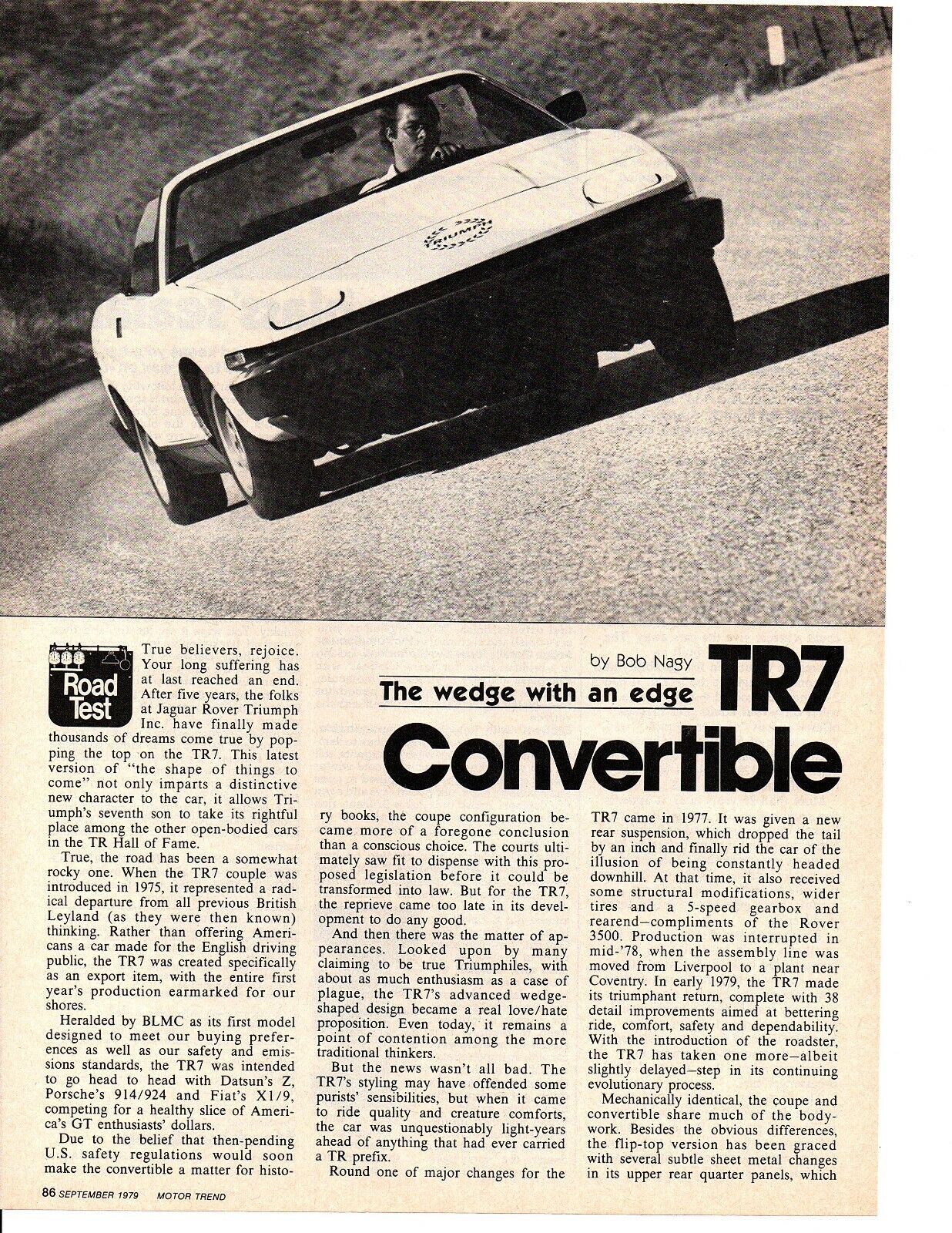1979 Triumph Tr7 Convertible ~ Original 6-page Road Test / Article / Ad