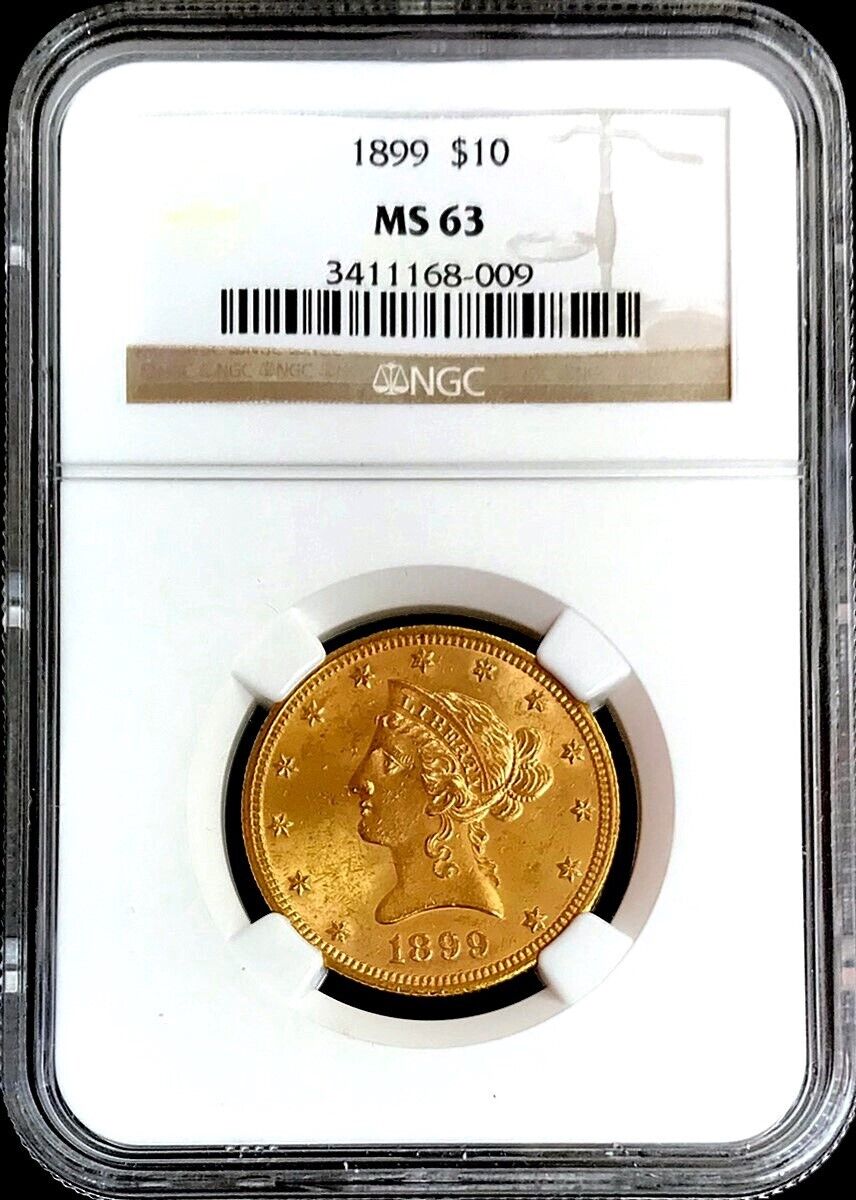 1899 Gold Usa $10 Dollar Liberty Head Coin Ngc Mint State 63