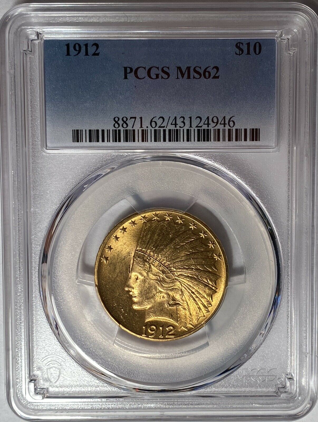 1912 $10 Indian Gold Eagle Pcgs Ms62 — Great Luster!!